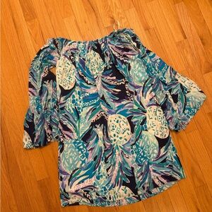 Lilly Floral Off-Shoulder Top - Blue and Purple